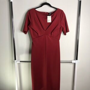 H&M Burgundy Midi Dress with V-Front Bodice